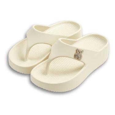 Imagem de Chinelo Sandália Feminina Nuvem 100% EVA – Leve, Macio e Confortável, Solado Antiderrapante, Pingente Ursinho – Cores: Preto, Rosa, Creme – Numeração 35 ao 40 (Creme, BR, Adulto, Numérico, 39)