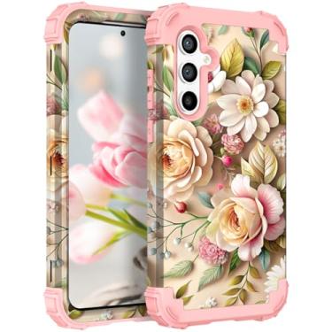 Imagem de TEECOVER Capa para Samsung Galaxy S24FE, resistente à prova de choque, proteção total de plástico rígido + capa protetora de borracha de silicone macio para Galaxy S24FE de 6,7 polegadas, flores de