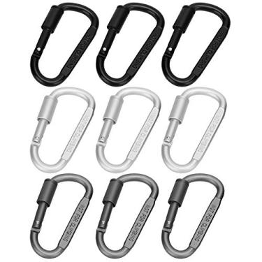 Imagem de Pilipane Mosquetão de fivela em forma de D trava de suspensão rápida ferramenta de equipamento externo liga de alumínio para mochilas chaveiros chaleiras tendas cordas preto cinza branco 80 mm 7.9 cm