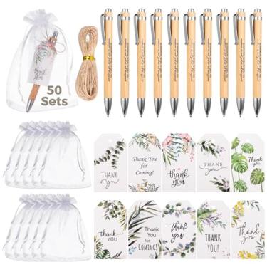 Imagem de Employee Bamboo Pen Appreciation Conjunto de 50 peças com tema de planta verde bolsa de agradecimento e cartão esferográfica presentes inspiradores, bastão de bambu esferográfica