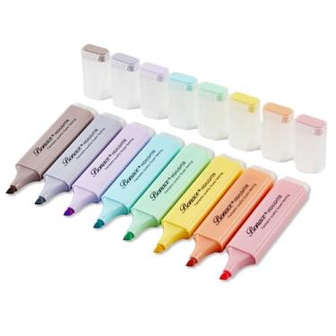 Imagem de Marcadores pastel, caneta marcador de ponta de cinzel, 8 canetas marca-texto de cores sortidas Macaron, mini marcadores, à base de água, secagem rápida, material de volta às aulas