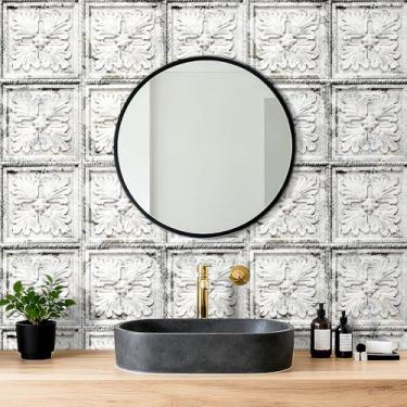 Imagem de Stickyart Descasque e cole papel de parede branco envelhecido com azulejo retrô papel de contato autoadesivo folha em relevo 3D falso rolo de vinil decorativo antigo para banheiro quarto 44,5 cm x 701