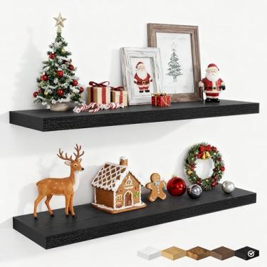 Imagem de Prateleiras flutuantes de 96 polegadas, prateleiras de parede rústicas de 23 cm de profundidade - Prateleiras de armazenamento de parede extra profundas para banheiro, cozinha e sala de estar (preto