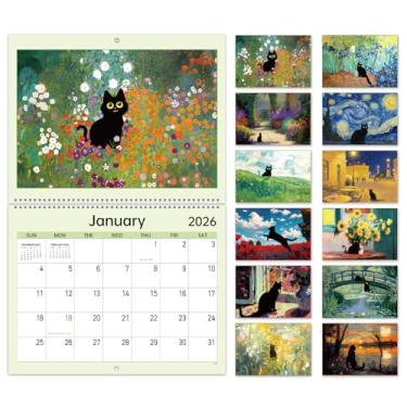 Imagem de Calendário 2026 - Calendário de parede 2026, 12 meses, de janeiro de 2026 a dezembro de 2026, 14,6 x 58 cm (aberto), vertical na parede com orifício para pendurar, encadernação de fio duplo - pinturas