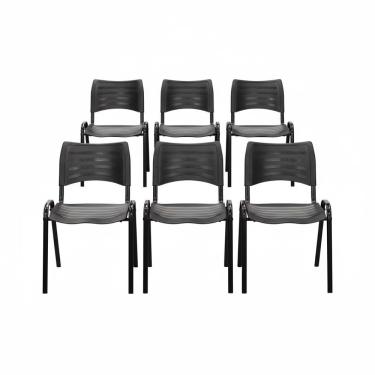 Imagem de Kit 6 Cadeiras Iso Fixa Empilhável Reforçada Para Recepção, Escritório, Igreja Cor Preta - Combo Stock