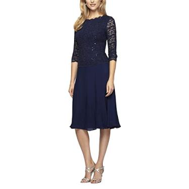 Imagem de Alex Evenings Vestido feminino com corpete bordado para mãe da noiva, vestido de convidada de casamento, Azul marino, 48