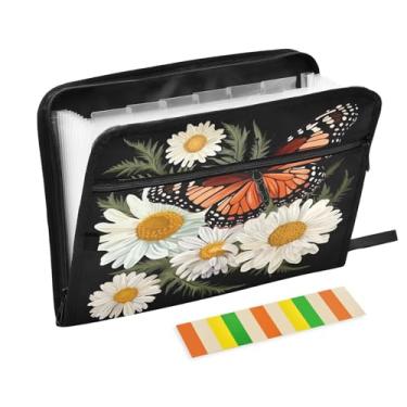 Imagem de Wassud Borboleta marrom e flores, 13 bolsos, organizador de arquivos sanfonados, pastas expansíveis com abas e adesivos, organizador de pastas de documentos de recibo de papel tamanho carta A4 para