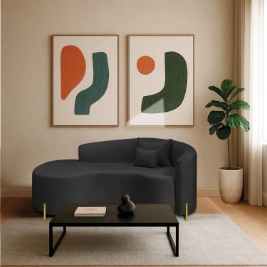 Imagem de Divã Recamier Curvo Sala De Estar Recepção Inglaterra 180cm Pés Metal Dourado Lado Esquerdo Bouclé Preto