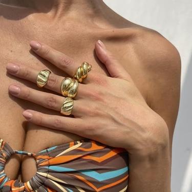 Imagem de Conjunto de anéis empilháveis boêmios para mulheres, joias empilháveis ajustáveis com pulseiras, presentes de natal estilo boêmio, presentes de amizade para mulheres, dia dos namorados, Medium, Latão