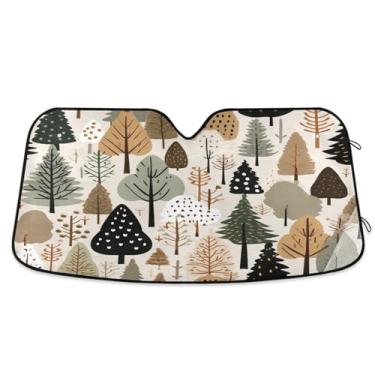 Imagem de Wassud Para-brisa para-sol acessórios de carro dobrável para janela dianteira do carro blocos raios UV árvores de Natal padrão sombra reflexiva 80 x 1,47 cm