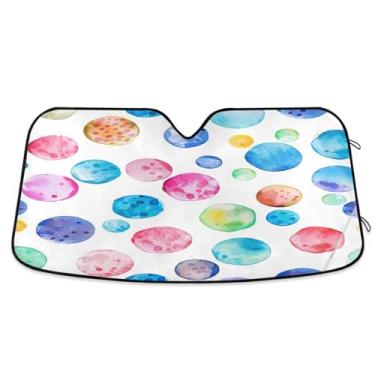 Imagem de STAYTOP Protetor solar de para-brisa de carro com pontos coloridos, protetor de viseira dobrável, bloqueia raios UV e acessórios para proteger carros, SUVs, caminhões-M