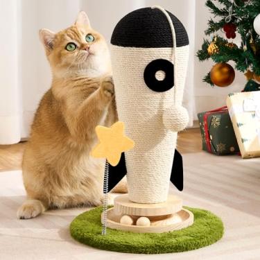 Imagem de 61 cm de altura, poste arranhador de gato, cenoura com erva de gato, lindo arranhador para gatos com toca-discos de madeira natural durável, design em forma de cenoura azul, arranhador de sisal para