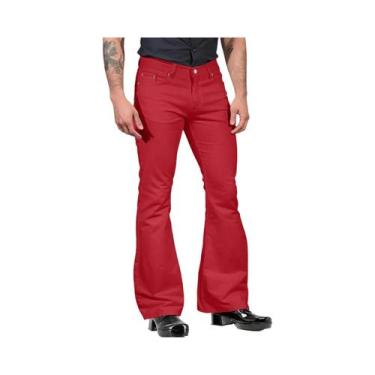 Imagem de Calças Flare Retro Masculinas De Cintura Média Em Cor Sólida Casual Cl