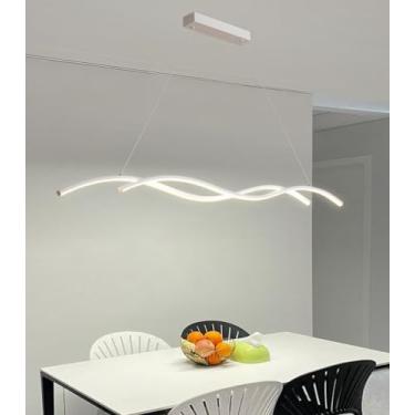 Imagem de Luminária pendente LED moderna e regulável, com formato de onda, para mesa de jantar, com controle remoto. Altura ajustável, ideal para sala de jantar, cozinha, escritório e sala de estar (b