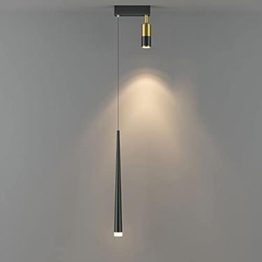 Imagem de Luminária pendente linear tubular longa, luminária suspensa cônica de metal com foco ajustável, lustre preto para sala de jantar, luminárias suspensas LED modernas, luminárias pendentes mini