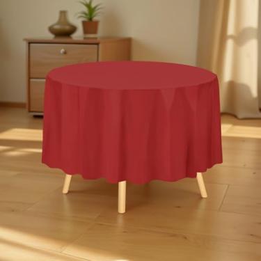 Imagem de Toalha de mesa de plástico premium de 213,4 cm, capa de mesa redonda de plástico - vermelha