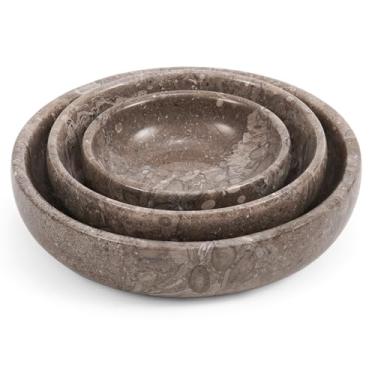 Imagem de SPESHSTONES Conjunto de 3 tigelas de mármore pequenas e decorativas oceânicas artesanais para servir molho de soja escura, armazenamento e itens essenciais de cozinha - Conjuntos de pratos de pedra