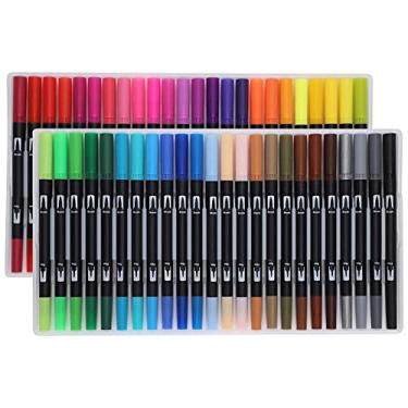 Imagem de Marcadores de aquarela canetas com pincel ponta dupla artísticos fineliners para artistas adultos caligrafia lettering manual livros colorir rabiscos anotações escrita tinta suave grande capacidade