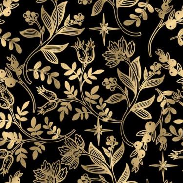Imagem de FANCYEASY Papel de parede vintage preto e dourado floral para quarto banheiro 30,5 cm x 254 cm folha de arte dourada autoadesivo removível papel de contato para armários gavetas envoltório de vinil