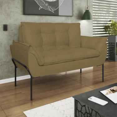 Imagem de Poltrona Sofá Luxo Base Metal Preto Recepção Escritório Capuccino