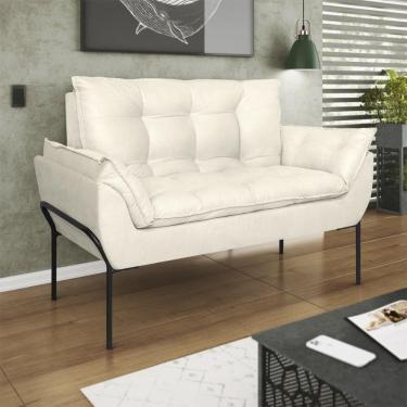 Imagem de Poltrona Sofá Luxo Base Metal Preto Recepção Escritório Bege