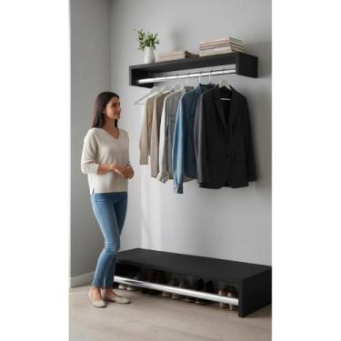Imagem de Cabideiro Parede Madeira Preto Closet Arara Organizador - Congratulati