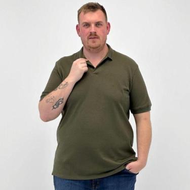 Imagem de Camisa Polo Baumgarten Plus Size Manga Curta Masculina, G1, Verde mili