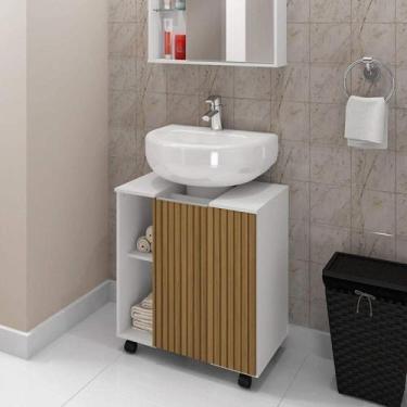 Imagem de Kit com 2 Gabinetes de Coluna 1 Porta Pequin Branco/Ripado - Móveis Be