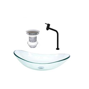 Imagem de CUBA DE VIDRO OVAL 55CM JATEADO + VALVULA + TORNEIRA PRETA