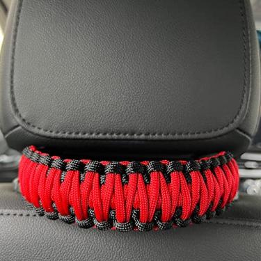 Imagem de RDFUN Alças de apoio de cabeça adequadas para Jeep Wrangler TJ JK JL Land Cruiser FJ Suzuk, alça de garra para Jeep Wrangler, alça de montagem de assento feita à mão, resistente, 2 peças preto/vermelho
