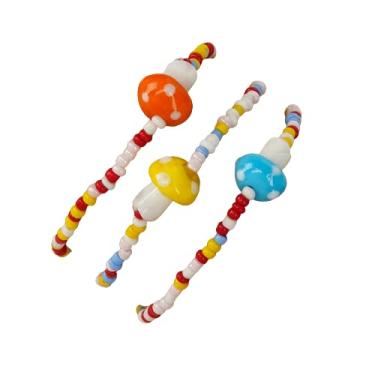Imagem de 3 peças pulseiras de cogumelo de resina frescas feitas à mão plástico simulação cogumelo pulseira boho engraçado doce bonito comida pulseira para mulheres meninas joias, 8, Resina, Sem pedra preciosa