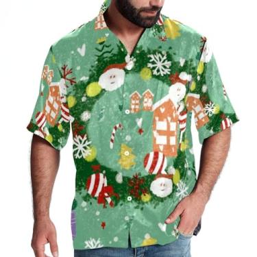 Imagem de Camisa de praia masculina casual de manga curta com botão vermelha Christmas Element, P, Multicolorido 7, GG