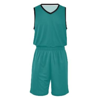 Imagem de CHIFIGNO Camiseta de basquete infantil com glitter dourado, tecido macio e confortável, vestido de jérsei de basquete 5T-13T, Verde-azulado, XXG