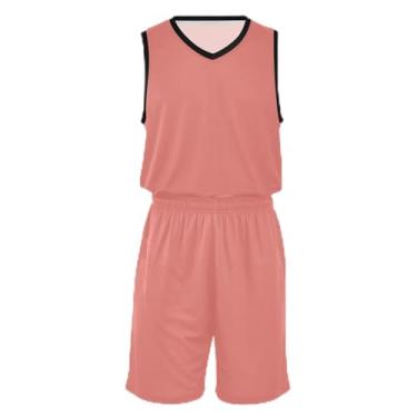 Imagem de Camiseta de basquete colorida com gradiente arco-íris para meninos, ajuste confortável, vestido de jérsei de basquete 5 a 13 anos, Rosa coral, XXG