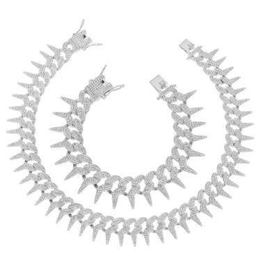 Imagem de HH BLING EMPIRE Conjunto masculino de colar e pulseira de elos cubanos, banhado a ouro, prata, diamante, Miami cubano, corrente de elos cubanos, joias hip hop, 24", Zinco, diamante falso