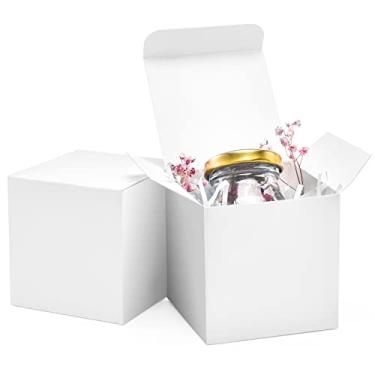 Imagem de ValBox Caixas de presente brancas 3 x 3 x 3 50 peças de caixas de cubo de papel reciclado com tampas para presentes, artesanato, caixas de cupcake, caixas de montagem fácil para lembrancinhas de festa