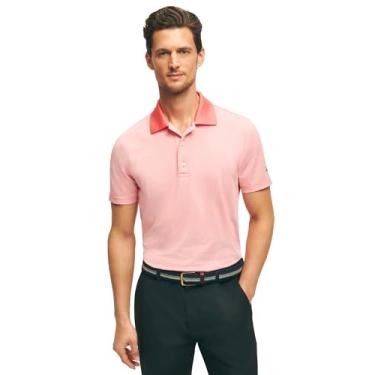 Imagem de Brooks Brothers Camisa polo masculina de manga curta elástica para golfe, Coral, GG