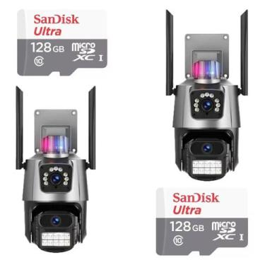 Imagem de Kit 2 Câmera De Segurança Externa Lente Dupla 4k Led Sirene Policial C