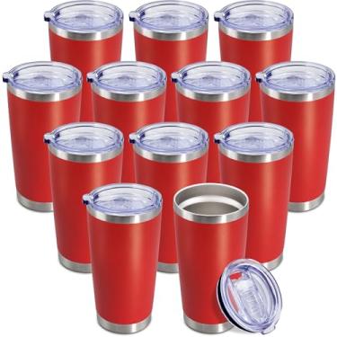 Imagem de AEPDTD Copo de mesa de café de 590 ml a granel com tampa de parede dupla de aço inoxidável isolado a vácuo copos revestidos em pó serve para porta-copos de carro para quente e frio - vermelho, pacote