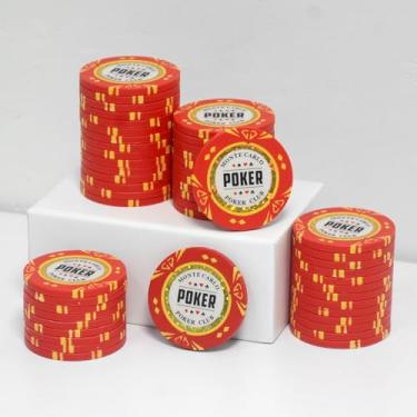 Imagem de JIESITE Fichas de pôquer de argila de 14 gramas Monte Carlo fichas de pôquer de grau de cassino fichas em branco para Texas Hold'em, Blackjack Poker Games Pacote com 50 peças (L vermelho)