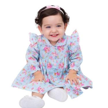 Imagem de Roupa de Bebê Menina Vestido Manga Longa com Tiara 100% Algodão - Mund