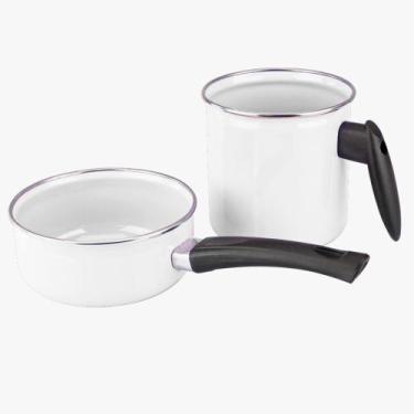 Imagem de Conjunto Papeiro e Leiteira Esmaltada Ágata Bebês Metallouça Branco Be