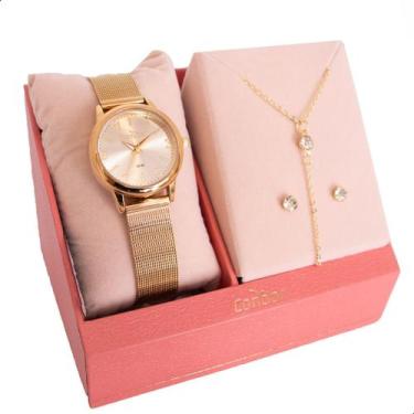Imagem de Relógio de Pulso Feminino Pequeno Condor Dourado CO2035NCY/K4X Colar e