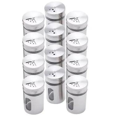 Imagem de Kit 12 Saleiro Pimenteiro Porta Condimentos Vidro Inox Visor - Unyhome