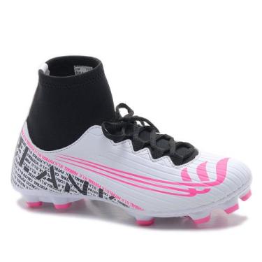 Imagem de Chuteira Campo Cano Alto Branca Pink Blank Star com Solado Costurado 3