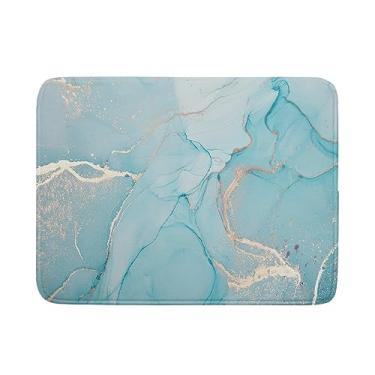 Imagem de Tapete de secagem de pratos de mármore azul azul-petróleo para decoração de balcão de cozinha 45,7 x 60,6 cm Absorvente reversível microfibra turquesa dourado escorredor de pratos verde para bar de café