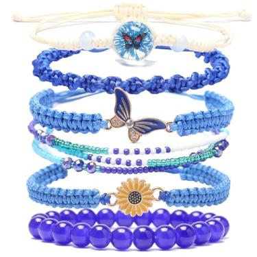 Imagem de DS Pulseiras de contas de corda para meninas adolescentes, delicadas e fofas, margaridas de borboleta, conjunto de flores eternas para mulheres, meninas, ajustável, pulseira de amizade, joias de