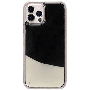Imagem de Stephanie Imports Capa protetora fluorescente preta e branca com absorção de choque de areia líquida para iPhone 12 Pro Max + protetor de tela de vidro temperado