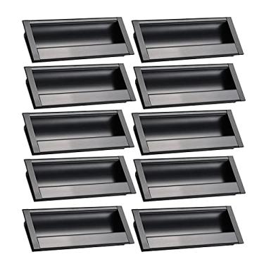 Imagem de Puxadores de armário pretos com alça de móveis embutida oculta embutida para porta deslizante Puxador oculto para gaveta, guarda-roupa e gaveta de armário, com parafusos (distância do furo 96 mm, 10