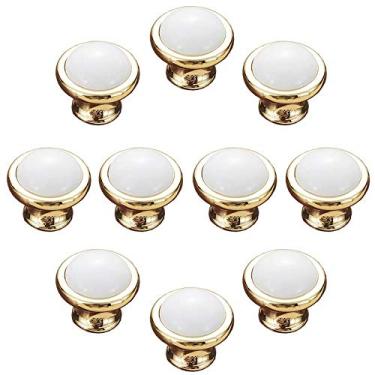 Imagem de Puxadores de armário de cerâmica vintage listras brancas de liga de zinco banhados a ouro puxadores puxadores, puxador de armário de gaveta tradicional, ferragens de cozinha de banheiro de quarto